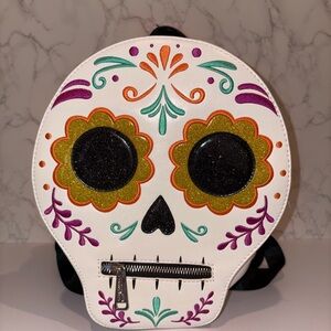 Loungefly White Skull Backpack with Colorful Accents